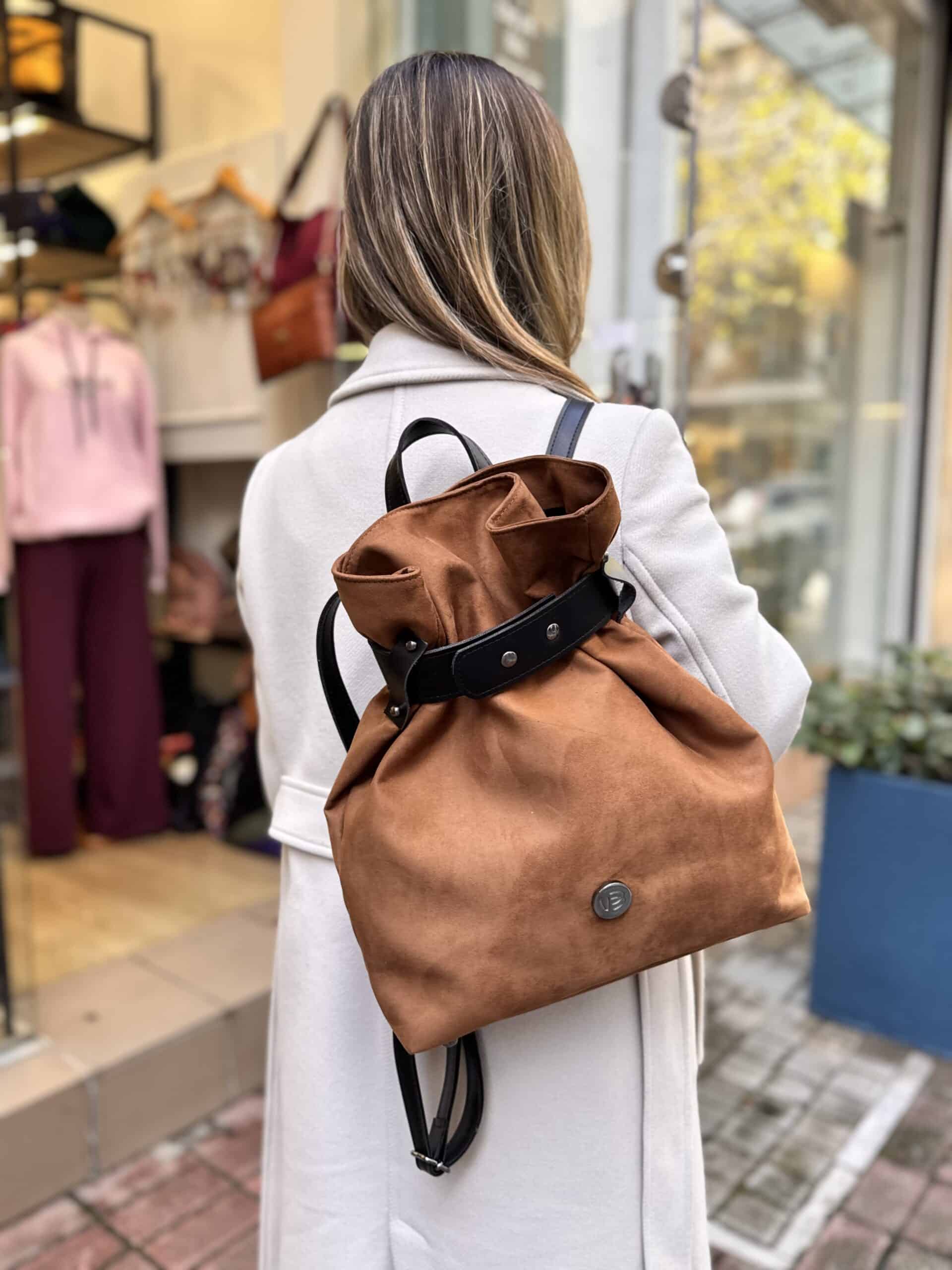 Τσάντα Σακίδιο Πλάτης Suede Καφέ