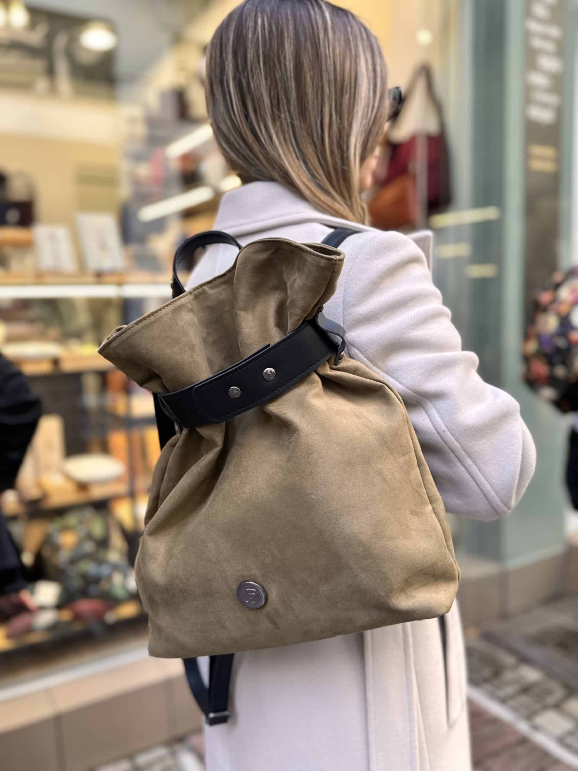 Τσάντα Σακίδιο Πλάτης Suede Λαδί 1