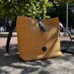 Τσάντα Ώμου Ψάθα Εκρού Δέρμα Μαύρο 3