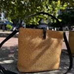Τσάντα Ώμου Ψάθα Εκρού Δέρμα Μαύρο 4