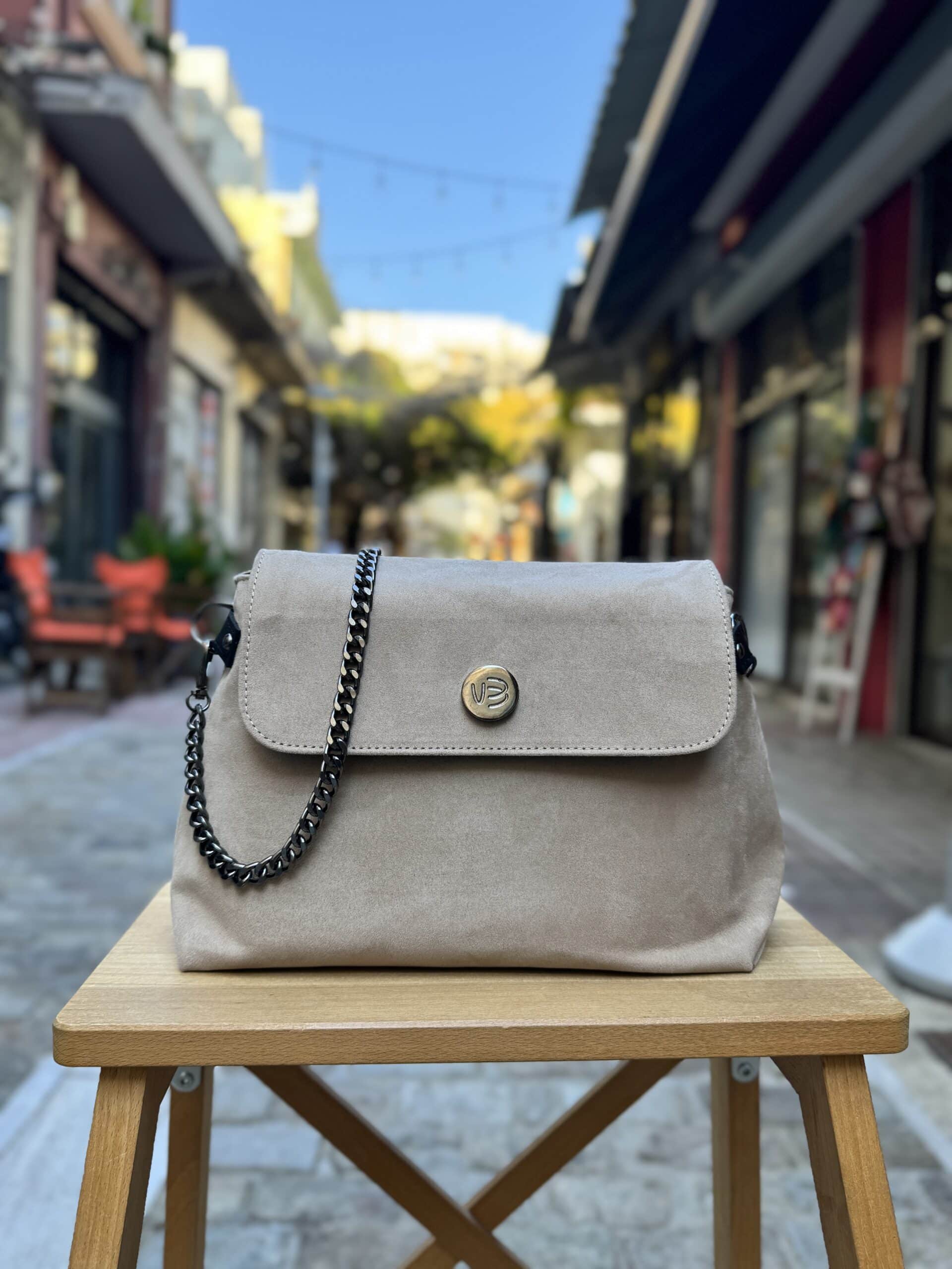 Τσάντα Χιαστί Suede Εκρού 1