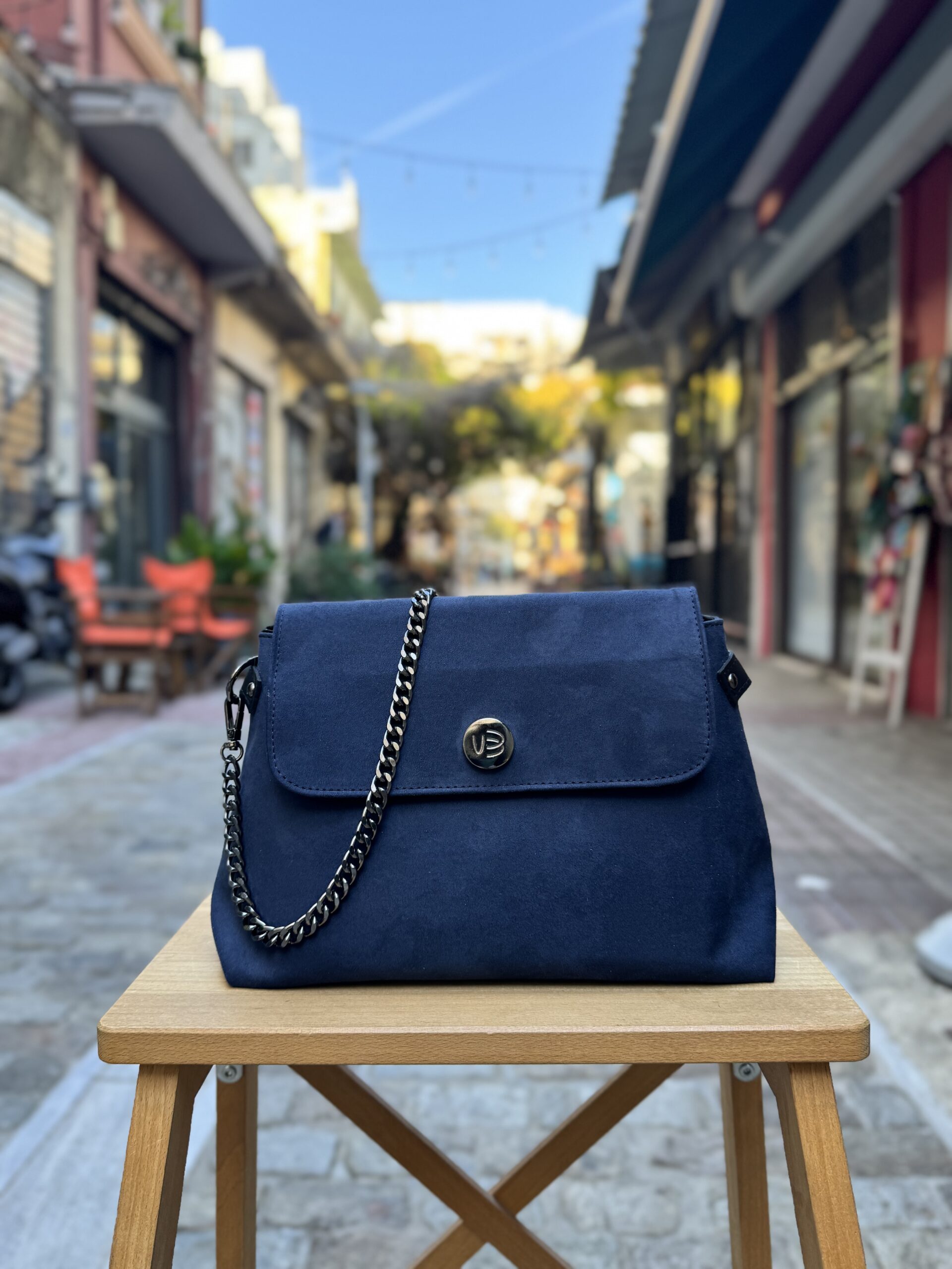 Τσάντα Χιαστί Suede Navy Μπλε 2