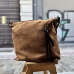 Τσάντα Ώμου Suede Καφέ Ανοιχτό 5