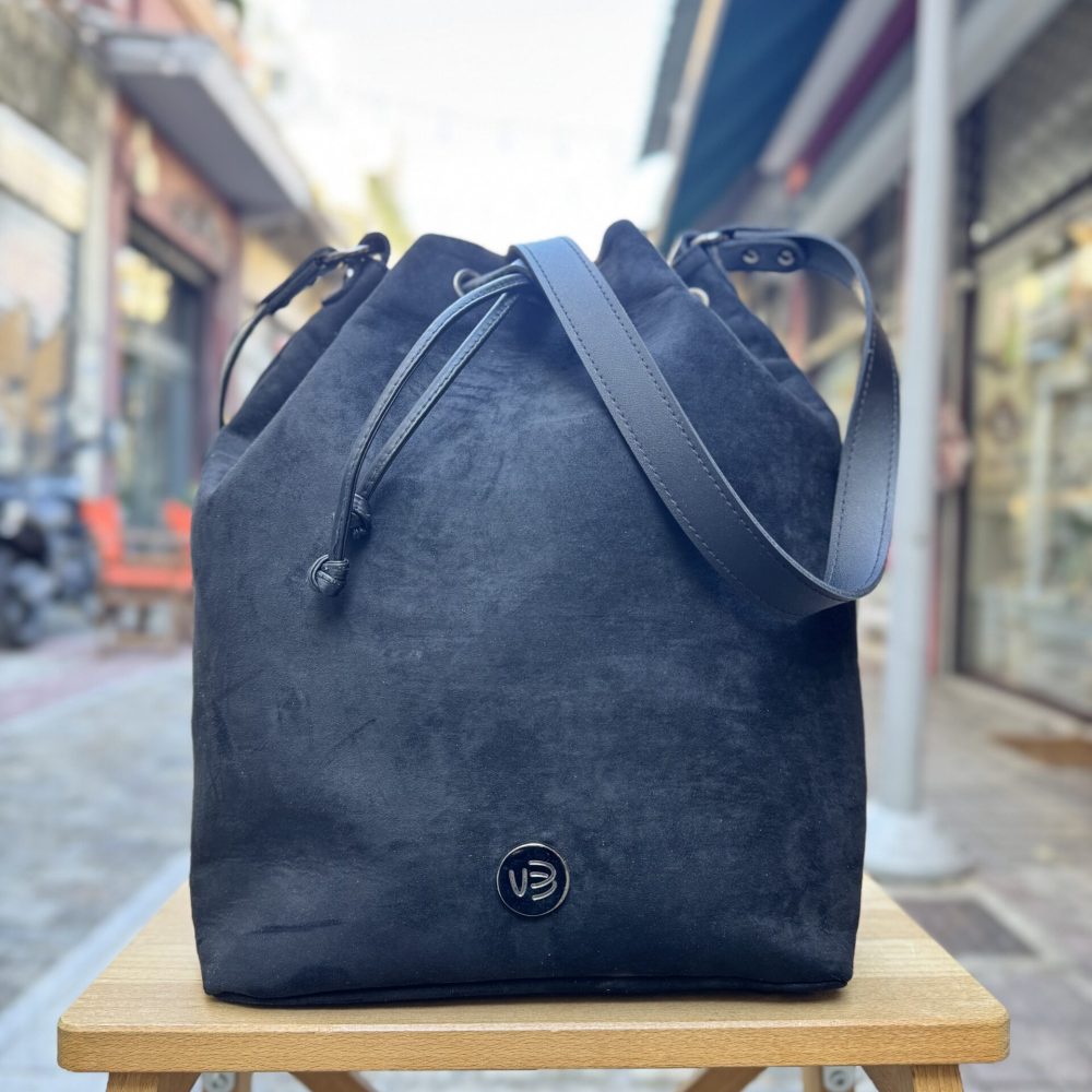 Τσάντα Χιαστί Πουγκί Suede Μαύρη 1