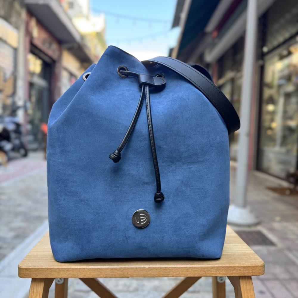 Τσάντα Χιαστί Πουγκί Suede Μπλε 4
