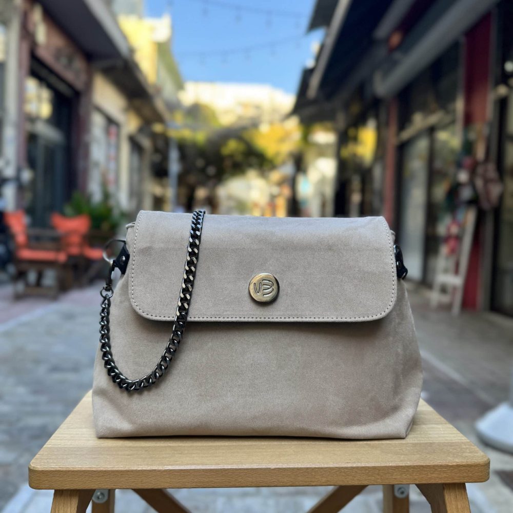 Τσάντα Χιαστί Suede Εκρού 1