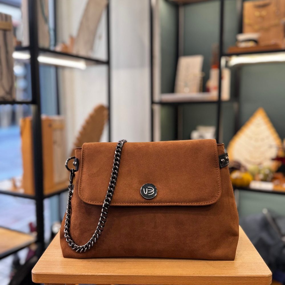 Τσάντα Χιαστί Suede Καφέ 3