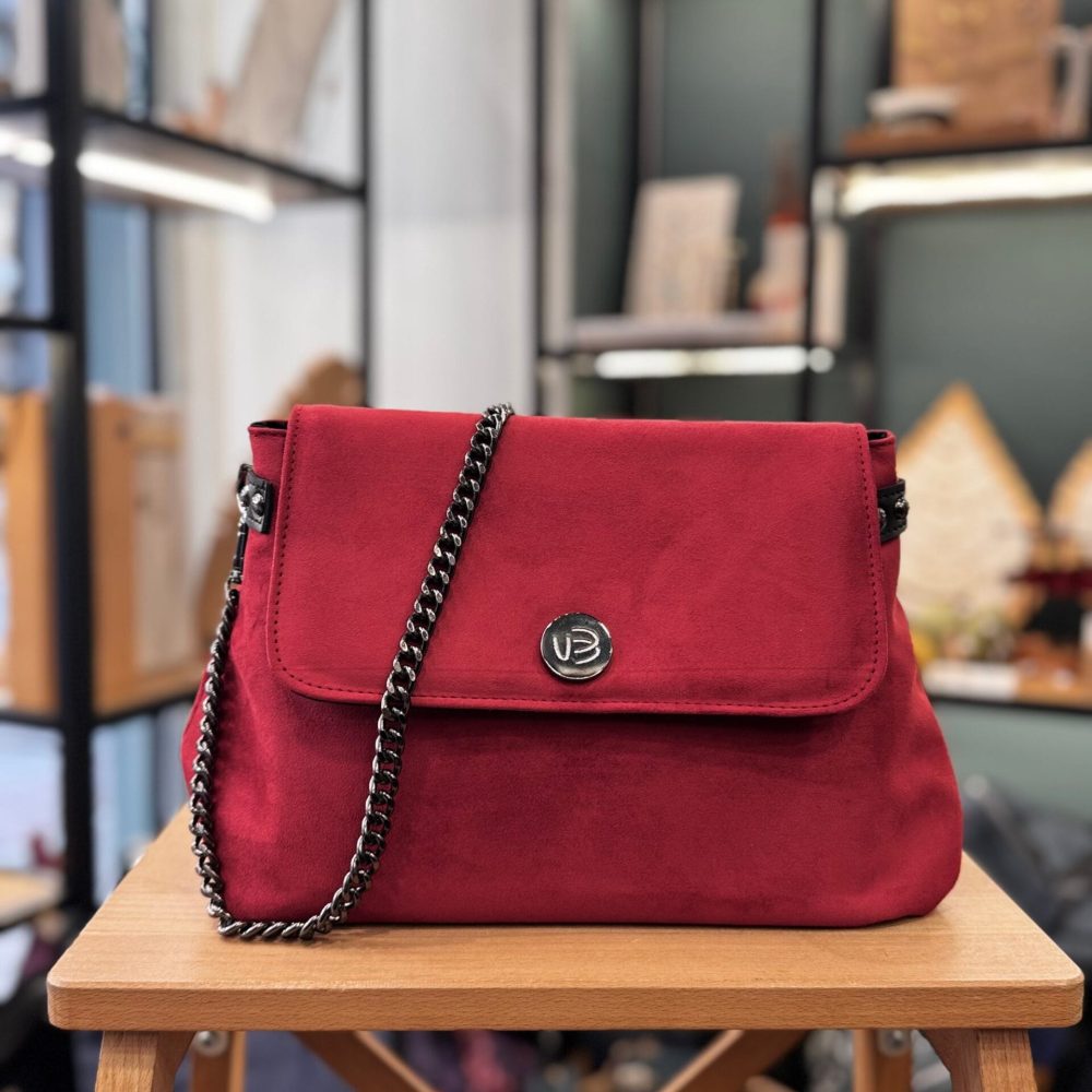 Τσάντα Χιαστί Suede Κόκκινο4