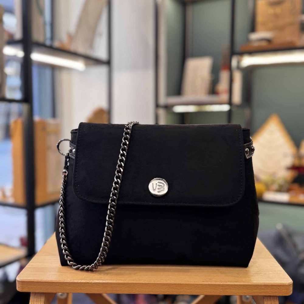 Τσάντα Χιαστί Suede Μαύρο 1