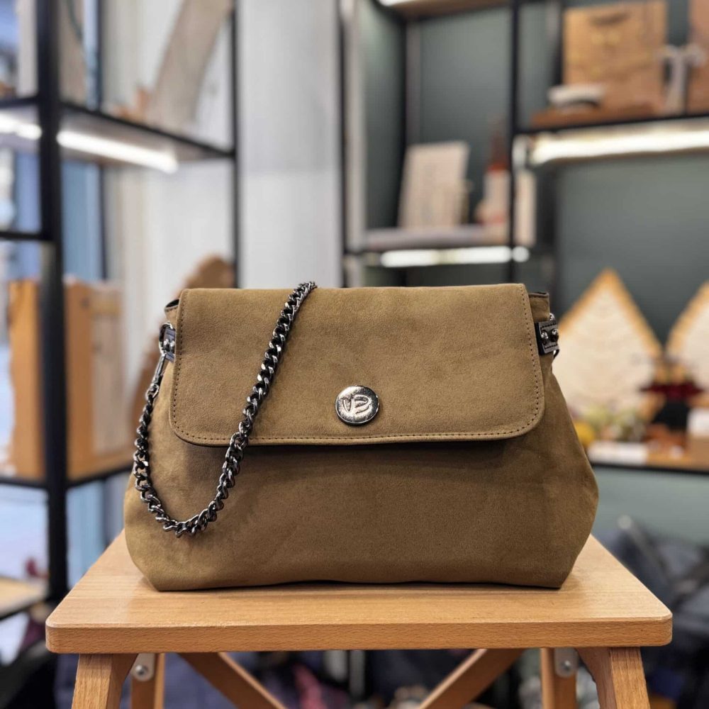 Τσάντα Χιαστί Suede Πράσινο Λαδί 2